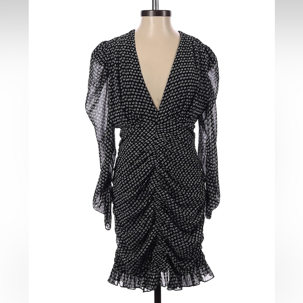 Zara Black & White Patterned Long Sleeve Dress